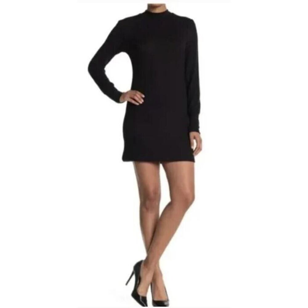 Abound Women's Cozy Mock Neck Long Sleeve Knit Mini Dress in Black Medium